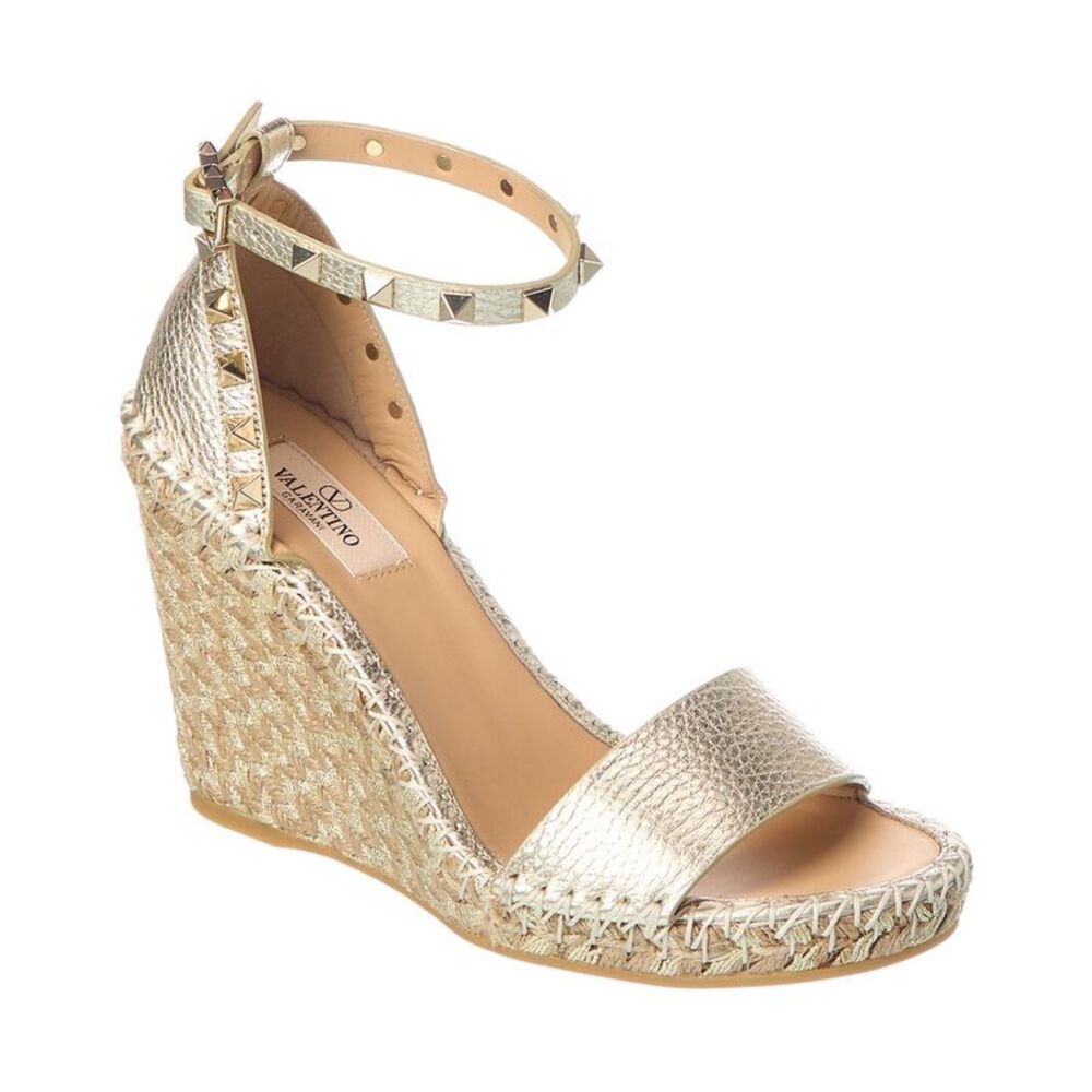 Valentino Rockstud 100 Grainy Leather Wedge Sandal